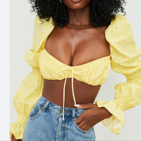 House of CB Tops - HOUSE of CB London Henrietta Lemon Floral Shirred Bralette Top. XS